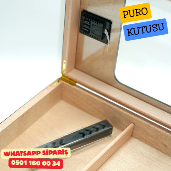 Premium Camlı Sedir Humidor Puro Saklama Kutusu (Ahşap Kahverengi)
