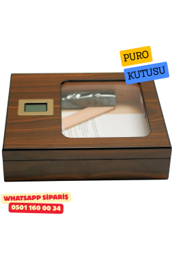 Premium Camlı Sedir Humidor Puro Saklama Kutusu (Ahşap Kahverengi)